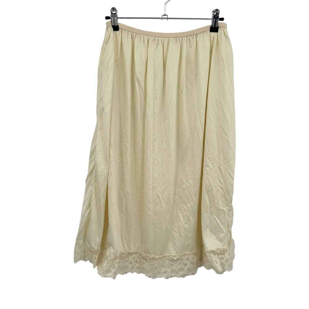 Vintage Lace Slip Skirt XS/S Ivory Midi Nylon Coquette Romantic Layering